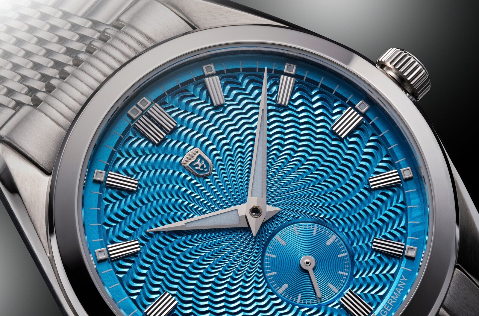 HEINRICH Radiance Guilloche turquoise blue Dial Close-up - Courtesy of HEINRICH
