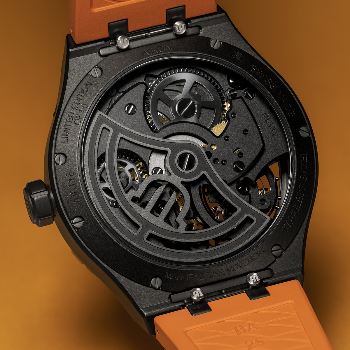 Maurice Lacroix AIKON MASTER GRAND DATE Orange Caseback - Courtesy of Maurice Lacroix