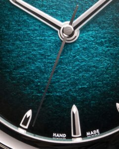 AWAKE Son Mai Silver Leaf Atlantis Blue Dial Closeup - Courtesy of AWAKE