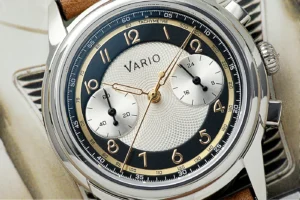 Vario Empire White Tuxedo Gold Tachymètre MecaQuartz Dial Closeup - Courtesy of Vario