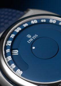 DWISS S1 Wandering Hours Blue Dial Closeup